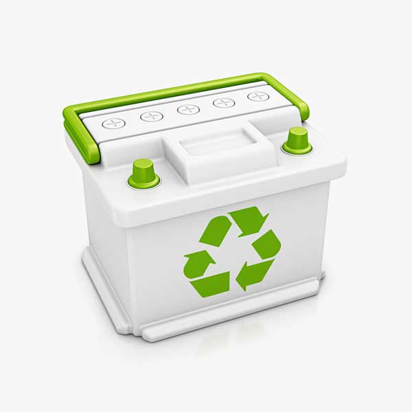 Car battery with green recycling sign